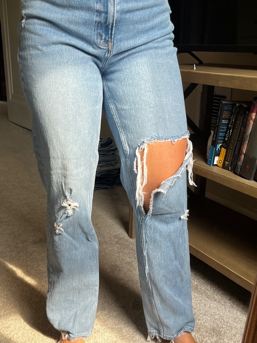 Abercrombie & Fitch Light Blue High-Rise Distressed Straight Jeans